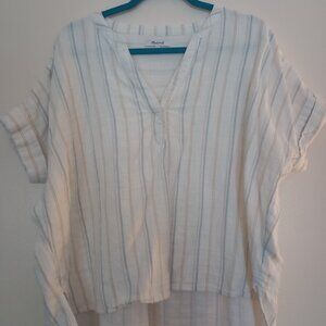 Madewell V-neck Striped Short Sleeved Shirt, Size L